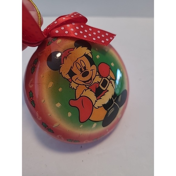 Vintage Santa Mickey Mouse Christmas Ornament Round Red Polka Dot Bow - Picture 3 of 4